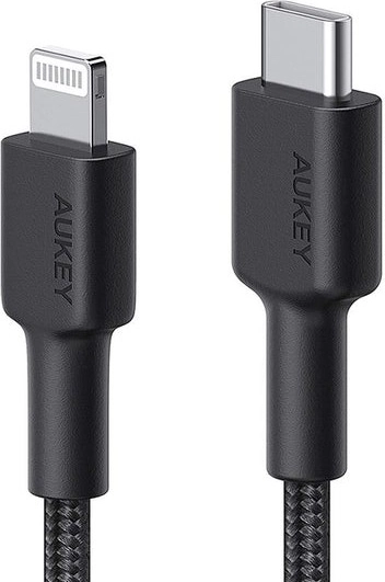 Cablu de nailon Lightning-USB C negru 2m