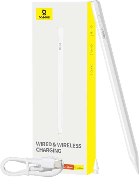 Stylus activ Baseus Smooth Writing 2 cu încărcare wireless și prin cablu – alb