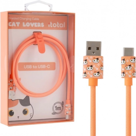 cablu de încărcare usb‑c cu pisică portocalie
