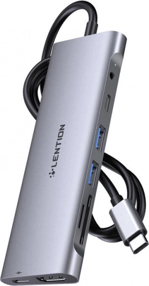 Adaptor/hub Lention 8‑în‑1 cu cablu de 1 m (gri)