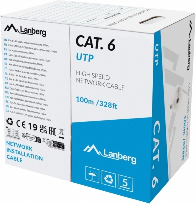 Cablu de rețea LAN UTP Cat. 6 CU 100 m gri CPR, Fluke Passed