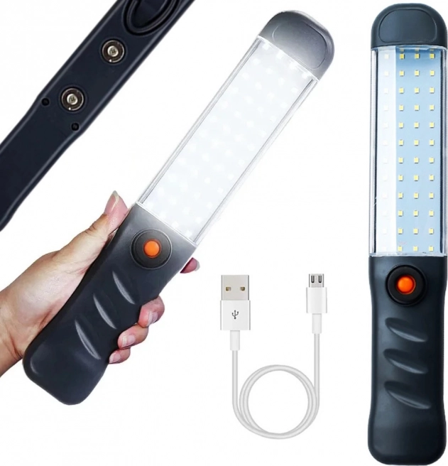 Lanternă LED de atelier puternică COB 48, reîncărcabilă USB, cu cârlig și magnet