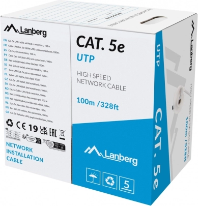 lanberg cablu lan utp cat 5e 100 m cu sârmă, gri, fluke passed