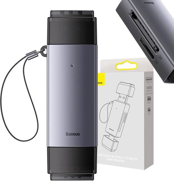 Baseus cititor carduri de memorie SD/TF USB și USB-C gri