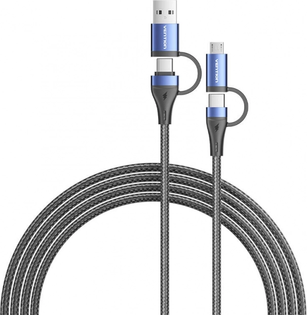Cablu de încărcare și date 4‑în‑1 USB 2.0 Vention 1 m negru