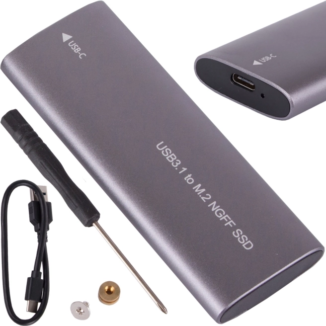 Carcasă externă pentru M.2 SATA (NGFF) SSD, USB 3.1 Type‑C, 2230–2280