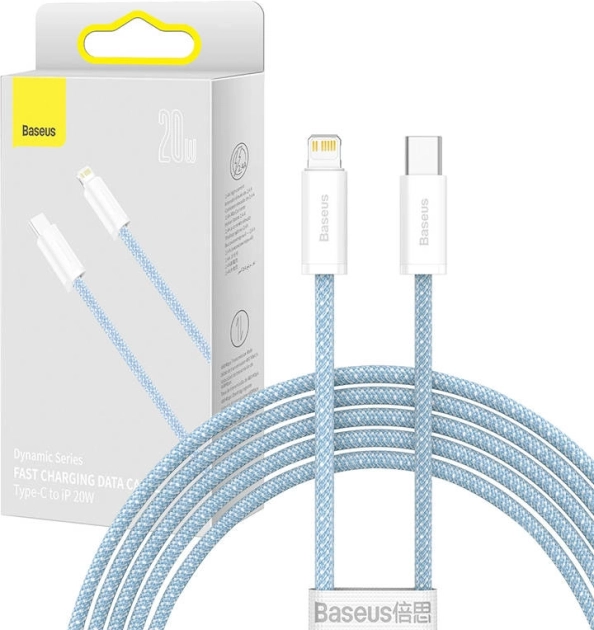 Cablu de încărcare dinamic Baseus USB-C la Lightning 20W, 2m, albastru