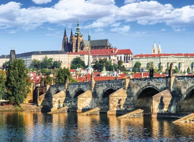 Puzzle panoramic Dino Hradčany și podul Carol 1000 de piese