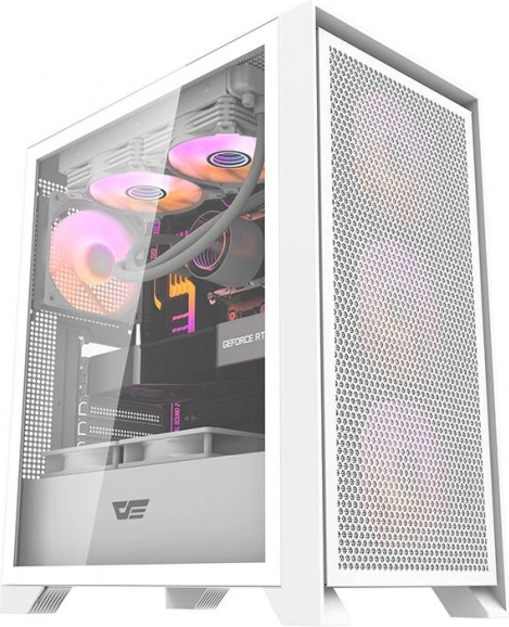 Carcasă PC Darkflash DRX70 Mesh, albă, sticlă temperată, 4× ventilator RGB