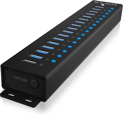 Hub USB ICY BOX IB-HUB1717 cu 16 porturi USB 3.2 Gen 1 + port de încărcare