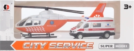 Ambulanță și elicopter metalice