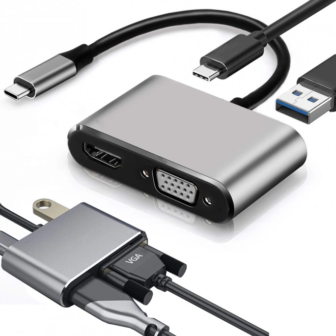 Adaptor USB-C HDMI 4K VGA Hub cu Power Delivery
