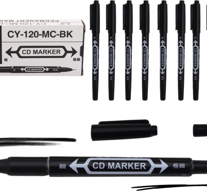 Set de markere impermeabile cu două capete pentru CD, negru, 10 buc