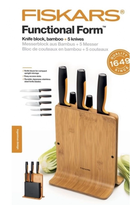 Set de 5 cuțite cu bloc din bambus