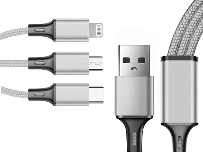 3in1 cablu usb pentru telefon cablu fulger iphone micro usb tip-c 1,2 m – Alb