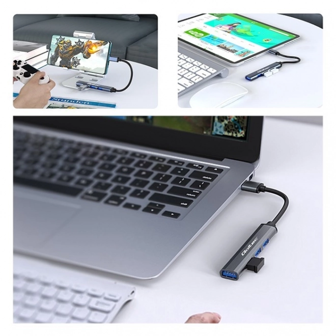Hub USB-C 4 în 1 de la Qoltec