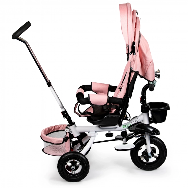 Tricicletă rotativă 360° Pink Delux cu copertină