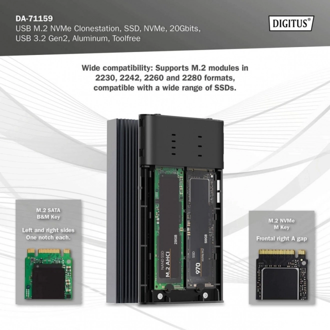 Statie de clonare USB 3.2 Tip C pentru SSD-uri M.2 NVMe 20 Gbps aluminiu
