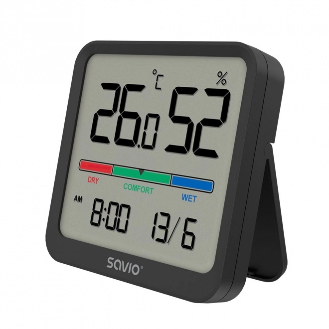 Senzor de temperatură și umiditate, pentru utilizare în interior, afișaj LCD, ceas, dată, mâner cu magnet, CT-01 – Negru