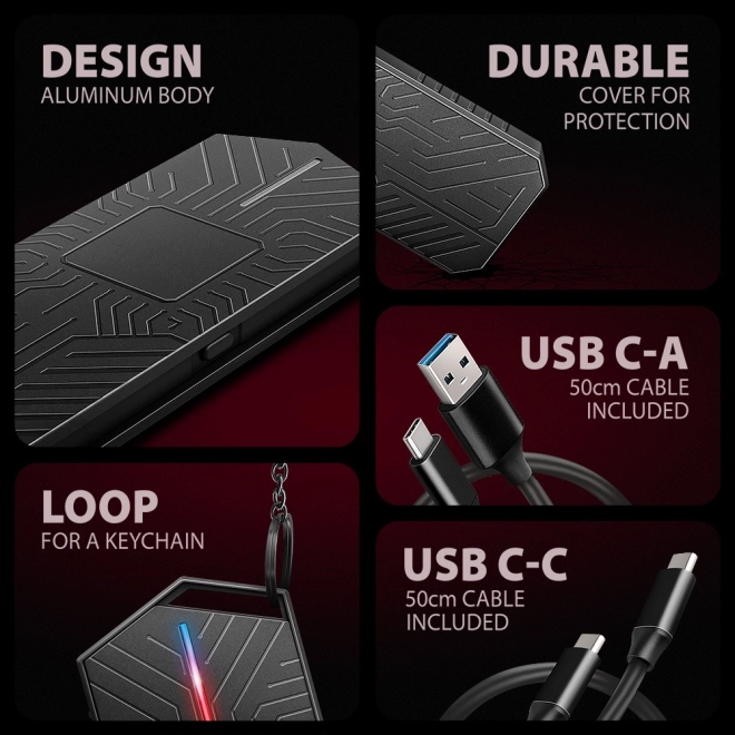 Carcasa externă din aluminiu pentru SSD M.2 NVMe/SATA cu interfață USB-C 3.2 Gen 2 pentru gaming
