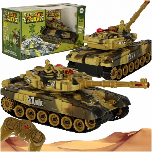 Tanc militar RC pentru bătălie 2,4 GHz – camuflaj deșert