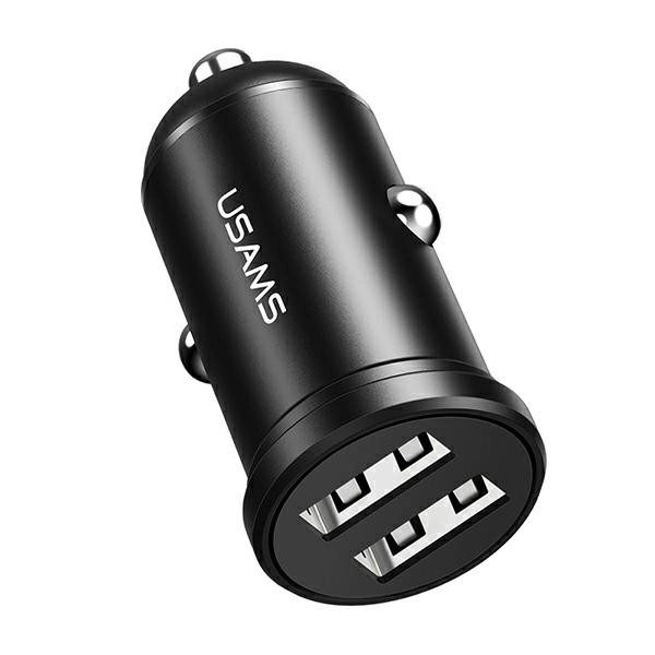Încărcător auto USB dublu port negru 2,4A