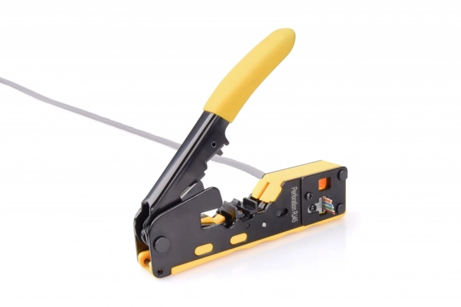 Clește pentru conectori trecători RJ45 Cat.5e/Cat.6, RJ12, RJ11 cu funcție de tăiere și decojire a cablurilor