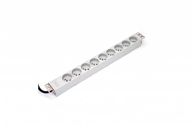 Listă alimentare aluminiu pentru montare în rack 19 inch cu 9 prize tip E