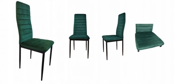 Scaune cu spătar profilat - Catifea verde - Set 4 buc.