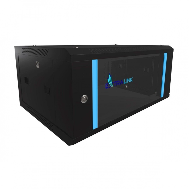 Dulap suspendat rack 4U 600x450 negru cu uși de sticlă