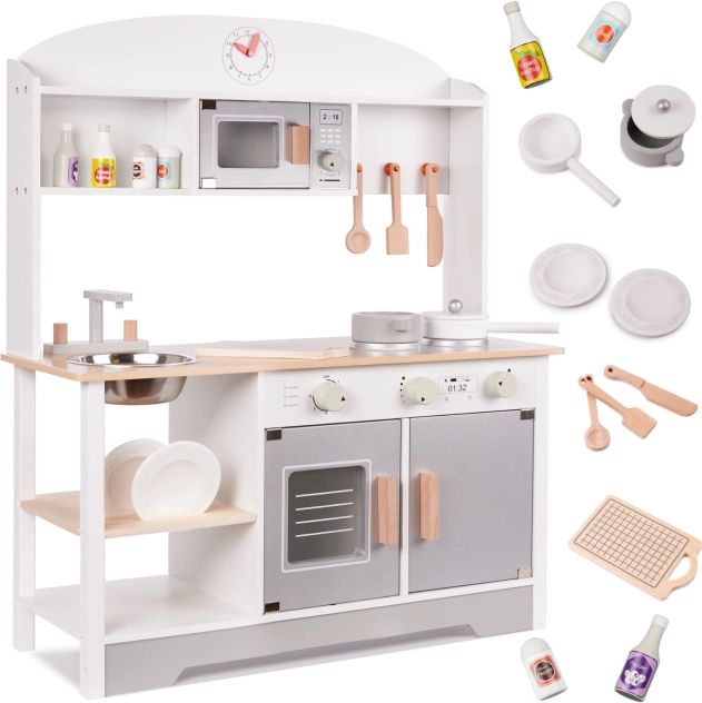 Bucătărie de jucărie din MDF cu suport de uscare pentru vase, gri, 82 cm