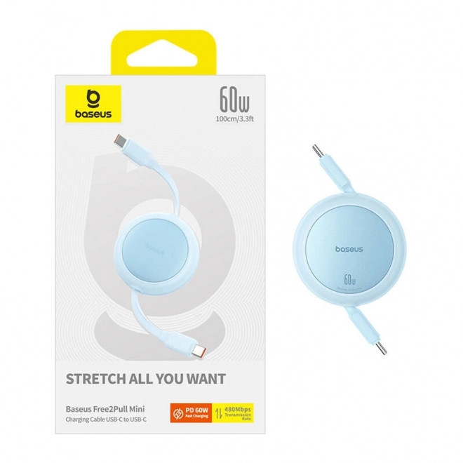 Baseus Free2Pull Mini USB-C la USB-C 60W Cablu USB, 1 m – Albastru