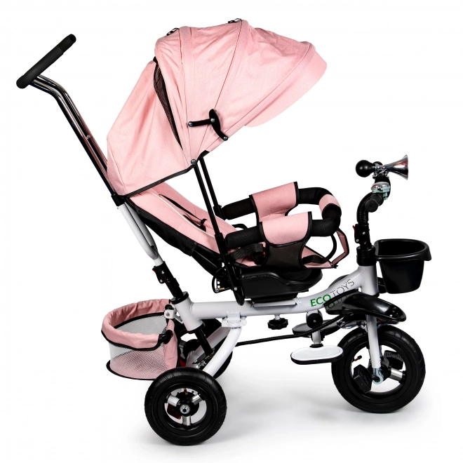 Tricicletă rotativă 360° Pink Delux cu copertină