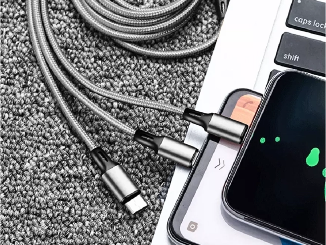 3in1 cablu usb pentru telefon cablu fulger iphone micro usb tip-c 1,2 m – Alb
