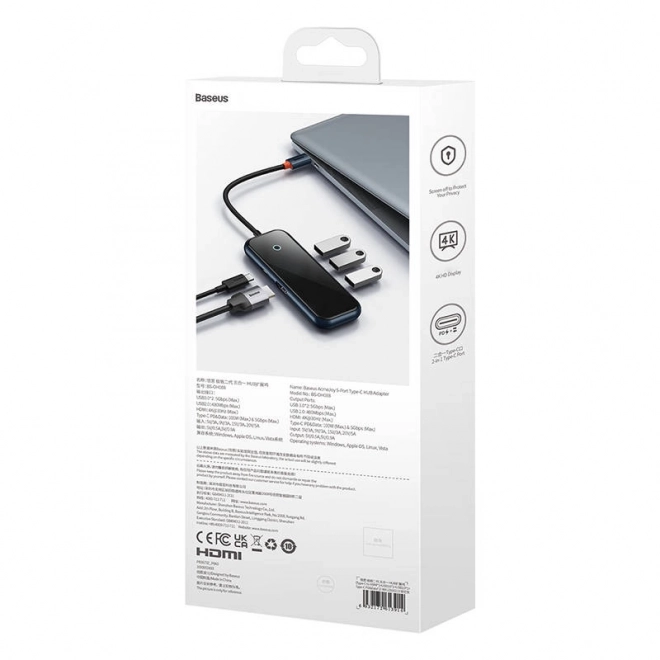 Hub USB-C Baseus AcmeJoy 5-in-1 cu PD și HDMI