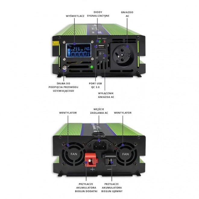 Convertizor de tensiune Qoltec cu sinus pur și ecran LCD