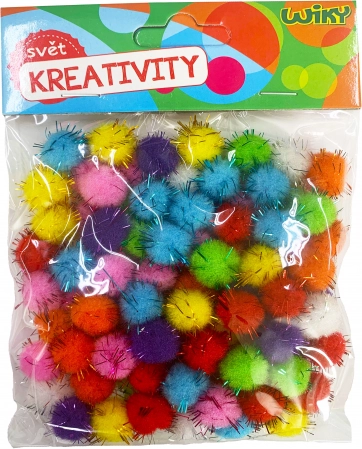 Biluțe pom pom sclipitoare 15 mm, mix de culori, 80 buc.