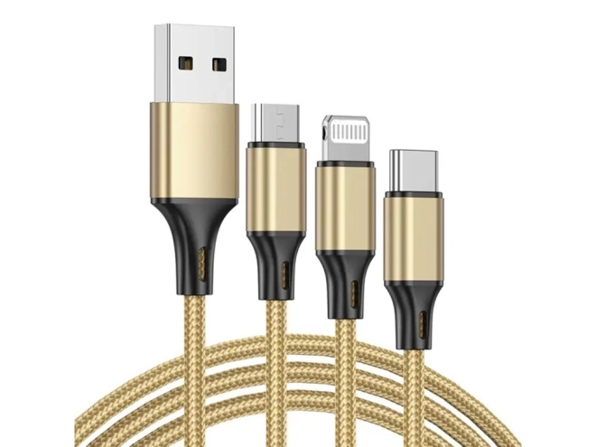 3in1 cablu usb pentru telefon cablu fulger iphone micro usb tip-c 1,2 m – Galben