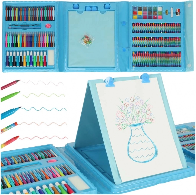 Set de materiale artistice în valiză 208 piese – albastru