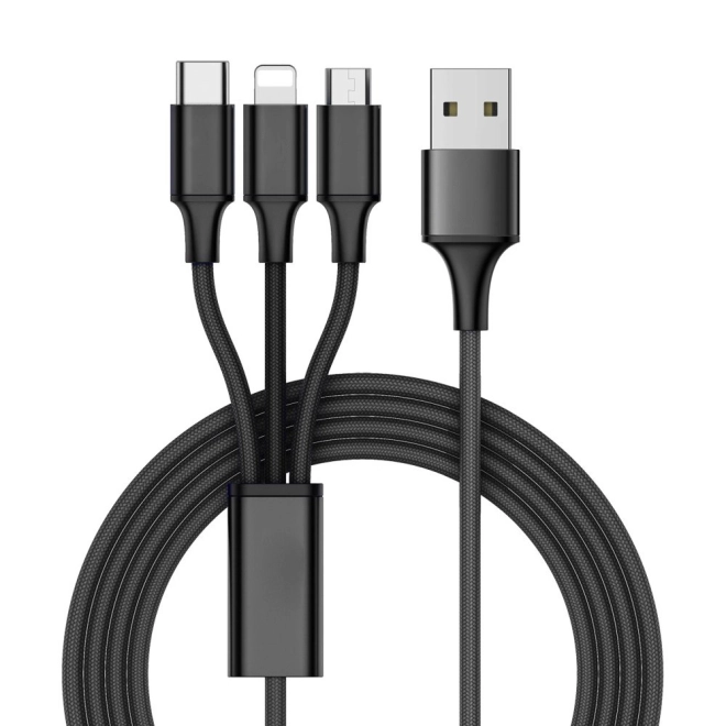 3in1 cablu usb pentru telefon cablu fulger iphone micro usb tip-c 1,2 m – Negru