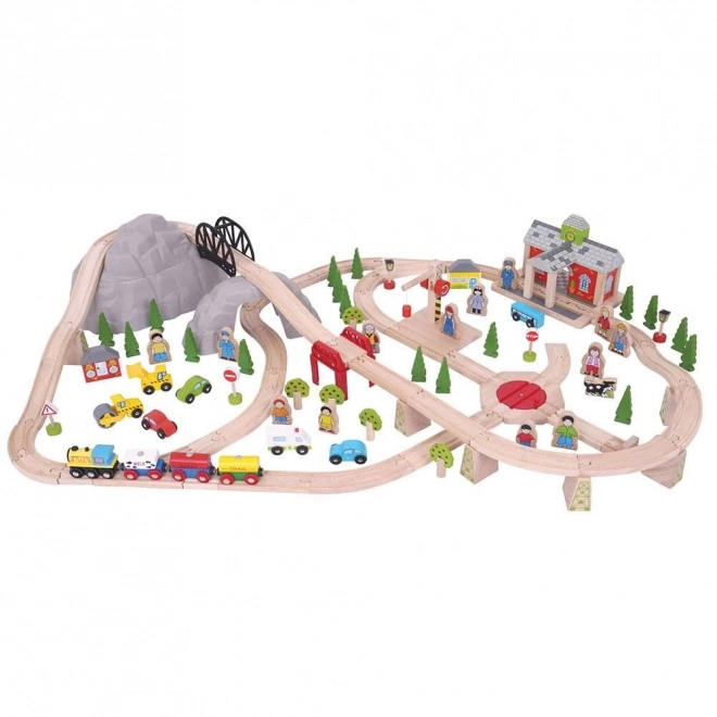 Bigjigs Rail Set din lemn cale ferată munte 112 piese