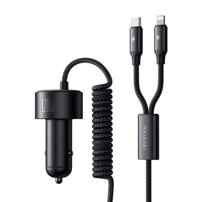Încărcător auto cu cabluri retractabile Mcdodo USB-C și Lightning, 120W