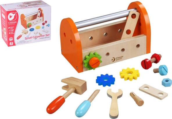 Set de unelte din lemn pentru copii, 16 piese cu cutie