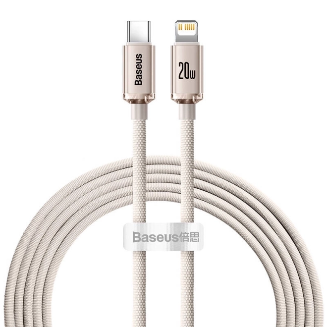 Cablu Baseus Crystal Shine USB-C la iP, 20W, 2m, roz