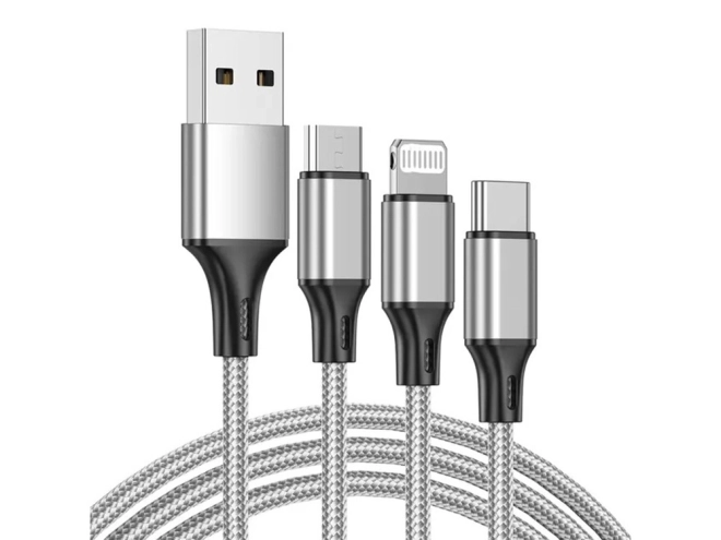3in1 cablu usb pentru telefon cablu fulger iphone micro usb tip-c 1,2 m – Alb