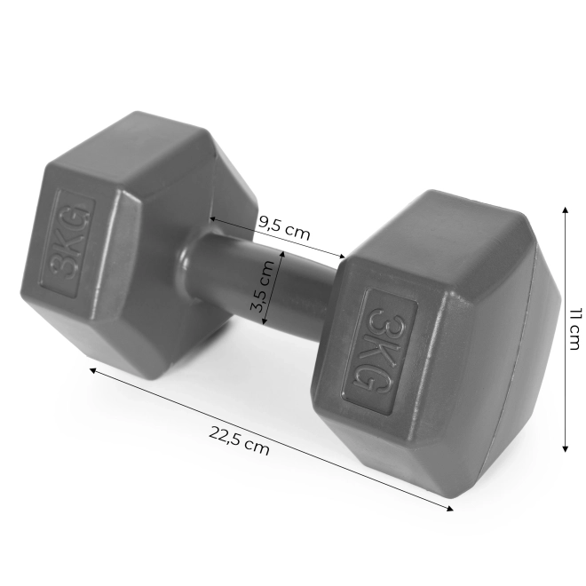 Set gantere hexagonale 2x3 kg, gri