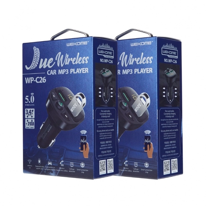Transmițător FM Bluetooth cu încărcător auto WEKOME WP-C26