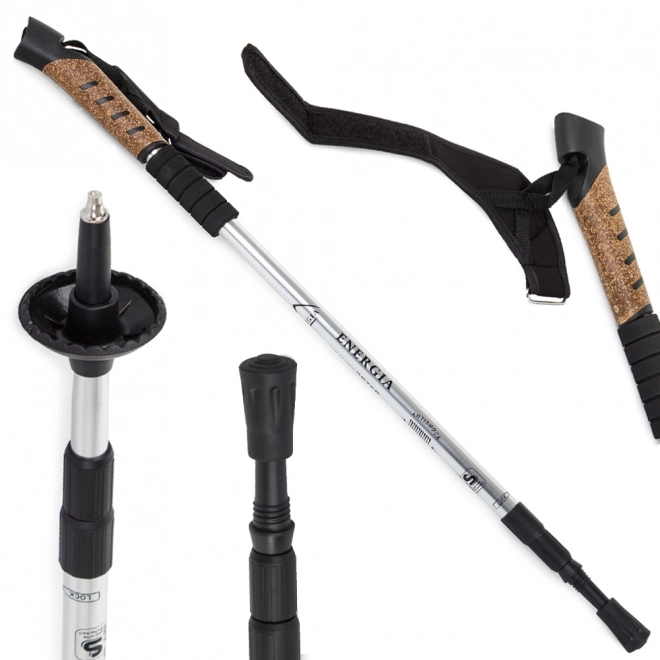Baston de Nordic Walking cu mâner din plută – Argintiu