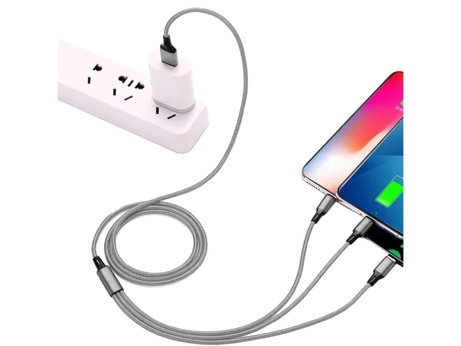 3in1 cablu usb pentru telefon cablu fulger iphone micro usb tip-c 1,2 m – Alb