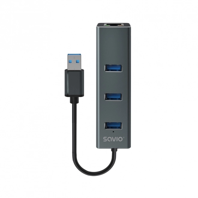 Hub usb Savio cu adaptor RJ-45 Gigabit Ethernet